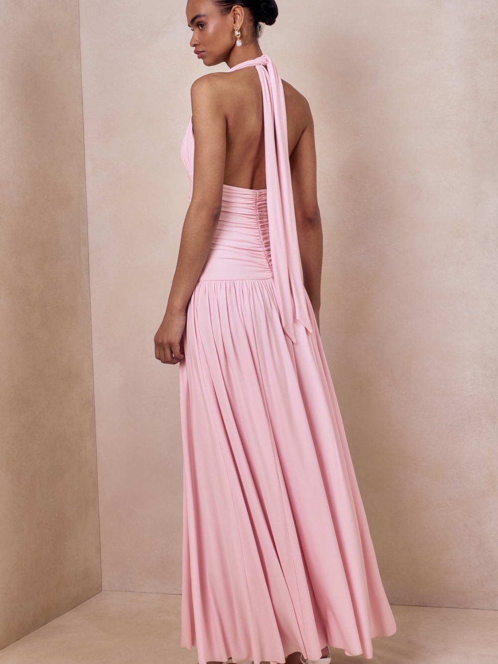 Halter Ruched Pink Maxi Dress - Picture 2 of 6